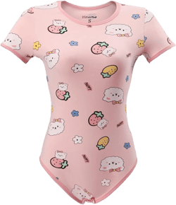 CutiePlusU Cotton Button Crotch Adult Onesie Romper Bodysuit Pajamas Print Happy Bear X-Small