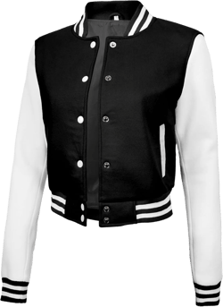 Decrum Cropped Varsity Jacket Women - Casual Highschool Bomber Style Womens Baseball Jackets 3X-Large Black and White - Cropped Womens Varsity Jacket