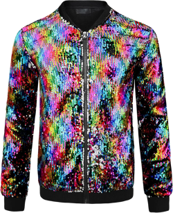 Lars Amadeus Sequin Jacket for Men's Zip Up Long Sleeves Party Disco Sparkly Bomber Jacket X-Large Multicolor