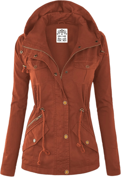 Lock and Love Women's Casual Military Anorak Jacket - Lightweight Detachable Hooded Safari Utility Medium Wjc643_rust