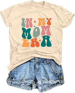 in My Mom Era Shirt Women: Mama T Shirt Mom Life Tops Funny Letter Print Casual Tees X-Large Cream