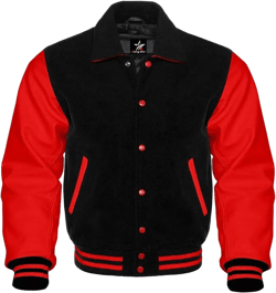 RIZING STAR Bomber Varsity Jacket Letterman Baseball Jacket School College Wool body and Cowhide Leather Sleeves XXS-5XL Medium Black Red