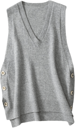 Women's V-Neck Simple Three-Button Design Solid Color Loose Casual All-Wool Knitted Vest Medium Grey