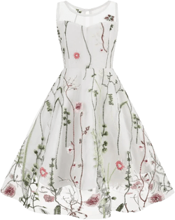 Vintage 1950s Dresses for Girls Sleeveless Floral Embroidery Tulle Dress Tea Party Swing Dresses 5-6 Years White