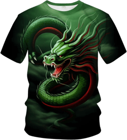 Mythology Chinese Dragon T-Shirt Funny Anime Graphic Tee Shirt Medium Green