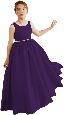 Flower Girls Dresses for Wedding Party Ball Gowns Elegant Satin First Communion Dresses Bow-Knot PT081 8 Purple