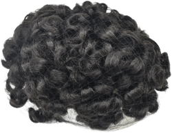 Mens Toupee 25mm Curly Wave Hair Unit for Men Fine Mono Black Hair Replacement System Poly Skin Around Hair Piece (8“X10”, #1B Off Black-25mm curl) 8"X10" #1B Off Black-25mm curl