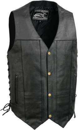 EL5391 Black Motorcycle Leather Vest for Men w/ 10 Pockets- Riding Club Adult Motorcycle Vests - 3X-Large