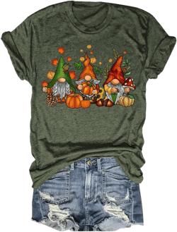 Fall T-Shirt for Women Family Halloween Thanksgiving Tops Cute Autumn Thankful Pumpkin Graphic Tees Medium Dark Green