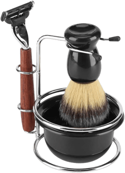 Safety Manual Razor Kit with Holder, Badger Shaving Brush Mug Shave Bowl Foam, Mens Beard Stainless Steel Wooden Handle Shaving Kit Gift for Men Husband Father Brother