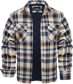 KEFITEVD Men's Flannel Shirt Jacket Winter Warm Long Sleeve Quilted Lined Plaid Coats Soft Button Down Thick Shirts Medium Yellow