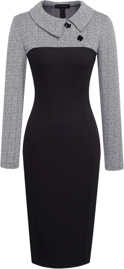 HOMEYEE Women's Retro Chic Colorblock Lapel Career Tunic Dress B238