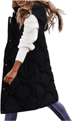 Women's Long Vest Sleeveless Hooded Jacket Plus Size Winter Warm Slim Zipper Down Coats Outdoor Puffer Quilted Vest Large F_bk