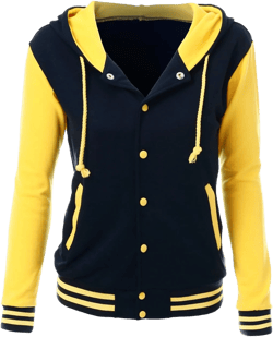 Women's Stylish Color Contrast Long Sleeves Hoodie Varsity Jacket Small Kwoja043 Navy Yellow