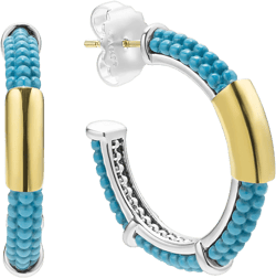 Blue Caviar 18K Gold and Blue Ceramic Hoop Earrings
