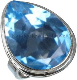 Blue Topaz Solid 925 Sterling Silver Handmade Statement Rings For Womens, Valentines Day Gift Jewelry Blue Topaz 7.5