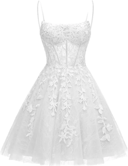 Lace Appliques Homecoming Dresses for Teens 2024 Tulle Short Prom Dress Corset Sparkly Beaded Cocktail Evening Gown : Clothing, Shoes & Jewelry