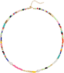 Wellike Colorful Beaded Necklace for Women Freshwater Beaded Pearl Choker Necklace Evil Eye Pearl Necklaces for Teen Girls Stainless Steel 18K Gold Plated Necklace Y2K Trendy Pearl Necklace Women E-Beaded Necklace