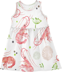 Girls Summer Dress Girls Sleeveless Dress Shrimps Shells Spicy Herbs Girls Sundress 2-8 Years 3T Shrimps Shells Spicy Herbs