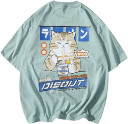 Aelfric Eden Mens Ramen Cat Graphic Tee Oversized Shirts Summer Unisex Printed Casual Harajuku Top Tshirt Small Green