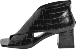 LEHOOR Women Chunky Heel Open Toe Booties Suede Side Cut-Out Ankle Boots Square Peep Toe 2 Inch Block Mid Heels Dress Heeled Sandal Booties Back Zipper Summer Casual Size 4-11 M US 7 Crocodile Black