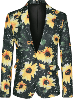 uxcell Men's Suit Blazer Slim Fit Floral Printed One Button Prom Jacket Sport Coat 50 Yellow Black