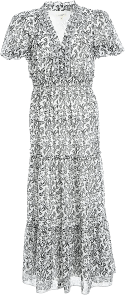 Max Studio Women's Georgette V-Neck Maxi Dress US X-Large, Cream Black Stencil