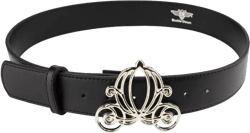 Buckle-Down Women's Disney, Cinderella Carriage Silver, Black Vegan Leather Belt 1.5" Wide - Fits - 44-50 Inches Cinderella
