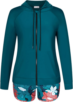 Hanna Nikole Women's Plus Size 3 Piece Rash Guard Long Sleeve Boyshort Swimsuits Zipper UPF 50+ Hooded Bathing Suit