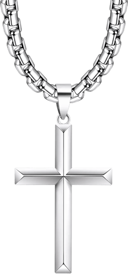 925 Sterling Silver Cross Necklace for Men Women with 4mm Durable Stainless Steel Rolo Chain Necklace 18K White Gold Plated Cross Pendant Necklace Jewelry 16-26 Inches 26 in=66 cm