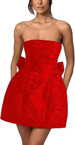Strapless Mini Homecoming Dresses for Teens Satin Cocktail Dress for Women 2024 Formal Party Evening Gowns with Bow 16 Red