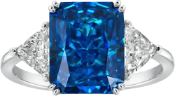 M K Jewels Women's 3 Stone Engagement Band Ring 4 Ct Radiant Cut Lab Created Blue Sapphire & Trillion Cut Simulated Diamond 925 Sterling Silver 14K White Gold Finish Ring 13