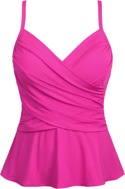 coastal rose Women's Wrap Tankini Top V Neck Swimsuits Ruched Tummy Control Bathing Suit Top Flounce Swim Tops 6 Hot Pink