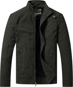 WenVen Men's Casual Canvas Cotton Military Jacket Lightweight Zip Up Outwear Large Army Green