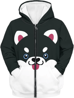 Modysero Kids Loose Fit Spring Fall Long Sleeve Zip Up Hoodie for Boys Girls Hooded Sweatshirt with Pocket 11-13 Years Black Cute Husky Dog Print