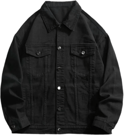 Lapel Men Denim Jacket Fashion Casual Street Hip Hop Oversized Jean Coat X-Large Black