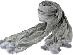 Fashion Classic Crinkled Pompom Fur Ball Solid Soft Scarf Gray