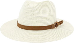 Sun Hats for Women Summer Wide Brim Sun Straw Hat for Women Breathable Womens Travel Straw Fedora Hat Panama Hats One Size White