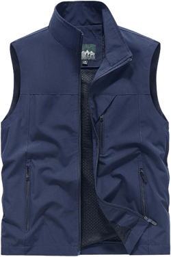 Men's Softshell Vest Outerwear Zip Up Sleeveless Quick Dry Fishing Vests Outdoor Casual Multi Pocket Jacket for Hiking Golf Dark Blue 4X-Large