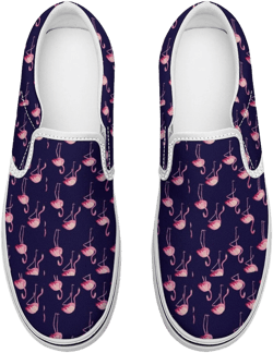 Pink Flamingo Pattern on Dark Blue Printed Slip-on Canvas Shoes  for Teenagers and Adults, Trendy slip on shoe gift