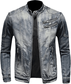 Cambkatl Men's Distressed Jean Jacket Stylish Trucker Outerwear Zip Up Casual Long Sleeve Denim Jackets with Pockets at Amazon Men’s Clothing store