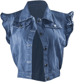 LifeShe Women's Cropped Denim Jacket Ruffle Short Sleeve Jacket Sleeveless Jean Vest