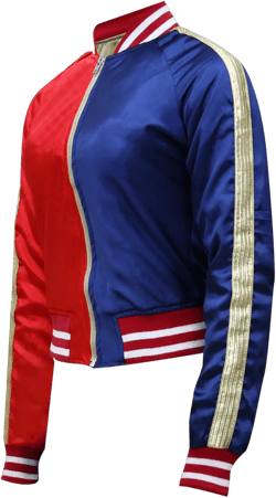 Womens Clown Property Harley Squad Psychotic Red Blue Satin Jacket for Women Party Cosplay Costume, Small