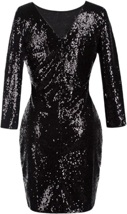 Womens 3/4 Sleeve V Neck Sequin Sparkle Glitzy Glam Flapper Party Dress Cocktail Glitter Bodycon Wedding Evening Clubwear