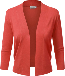 JJ Perfection Casual Crop Open Front Knit Cardigan 3/4 Sleeve Cropped Cardigan Basic Sweater Jacket for Womens with Plus Size Medium Awocas056_coral
