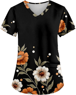 OIOLOYJM Plus Size Scrubs for Women Nurse Gifts Printed Tops Medical Nursing Stretchy Shirts 00#8-orange Small