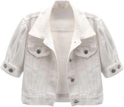 Women Short Sleeve Washed Denim Jacket Brown Summer Shawl Medium White
