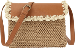 Women Small Straw Woven Cross-body Shoulder Bag Bohemian Handbag Purse Mini Brown