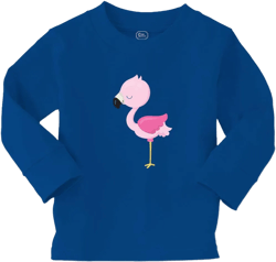Kids Long Sleeve T Shirt Light Pink Flamingo 2 Beach Cotton Boy & Girl Clothes Funny Graphic Tee Royal Blue Design Only 3T