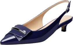 Zamikoo Women's Kitten Heel Slingback Pointed Toe Pumps 1.5" Low Heel Slip On Classic Dress Shoes Leather Patent US Size 5-13 12 Navy